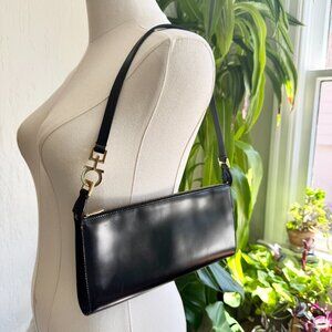 [SOLD] LIKE NEW Salvatore Ferragamo Gancini Black Leather Shoulder Bag w/strap
